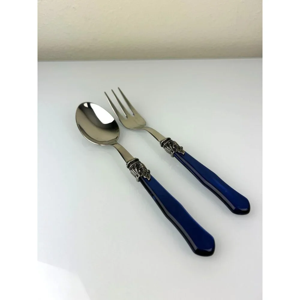 INOX Napoleon 18/10 Made in Italy Blue Stainless Steel Serving Spoon & Fork 9.5